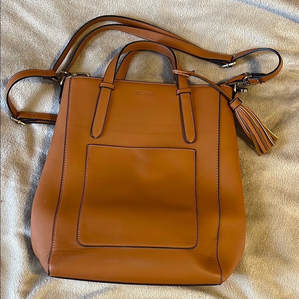 ICON Cognac Leather Tote with Tassel Shoulder Strap